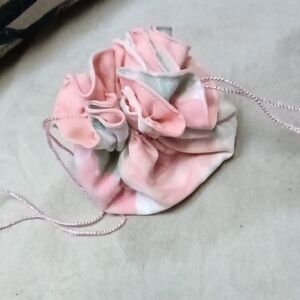 Pink and White Drawstring Pouch